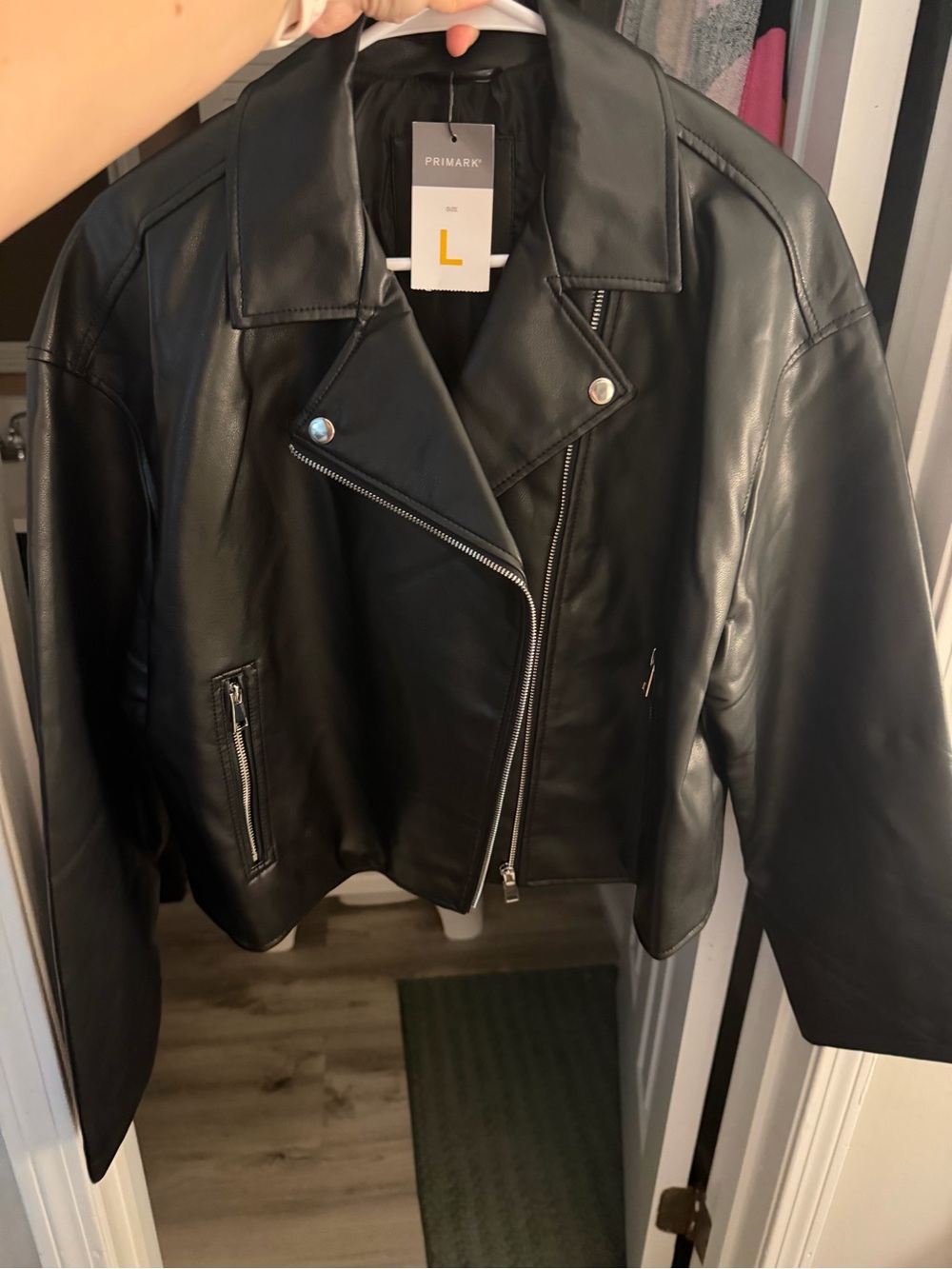 Primark Black Faux Leather Biker Jacket - Asymmetric Zip